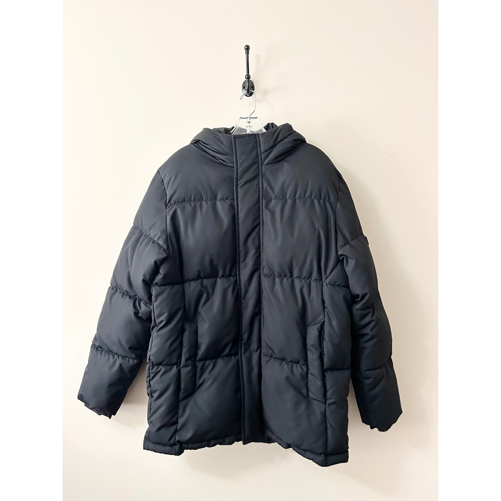 Hollister Mens Black Hooded Puffer Jacket Small Padded Quilted Winter Coat